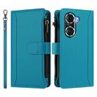 For Honor 60 Pro 5G Magnetic Closure 9 Card Slots Zipper Leather Case with Hand Strap(Turquoise) - 2
