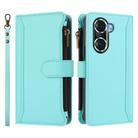 For Honor 60 Pro 5G Magnetic Closure 9 Card Slots Zipper Leather Case with Hand Strap(Mint Green) - 2