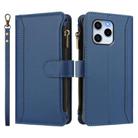 For Honor 60 SE 5G Magnetic Closure 9 Card Slots Zipper Leather Case with Hand Strap(Dark Blue) - 2