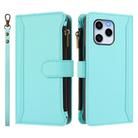 For Honor 60 SE 5G Magnetic Closure 9 Card Slots Zipper Leather Case with Hand Strap(Mint Green) - 2