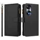 For Honor 70 5G Magnetic Closure 9 Card Slots Zipper Leather Case with Hand Strap(Black) - 2