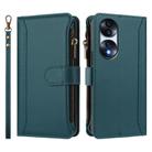 For Honor 70 5G Magnetic Closure 9 Card Slots Zipper Leather Case with Hand Strap(Dark Green) - 2