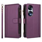 For Honor 70 5G Magnetic Closure 9 Card Slots Zipper Leather Case with Hand Strap(Purple) - 2