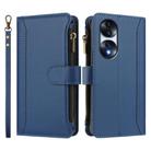 For Honor 70 Pro 5G Magnetic Closure 9 Card Slots Zipper Leather Case with Hand Strap(Dark Blue) - 2