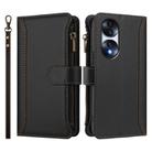 For Honor 70 Pro 5G Magnetic Closure 9 Card Slots Zipper Leather Case with Hand Strap(Black) - 2