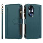 For Honor 70 Pro 5G Magnetic Closure 9 Card Slots Zipper Leather Case with Hand Strap(Dark Green) - 2