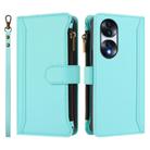 For Honor 70 Pro 5G Magnetic Closure 9 Card Slots Zipper Leather Case with Hand Strap(Mint Green) - 2