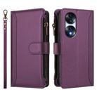 For Honor 70 Pro 5G Magnetic Closure 9 Card Slots Zipper Leather Case with Hand Strap(Purple) - 2