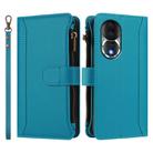 For Honor 80 5G Magnetic Closure 9 Card Slots Zipper Leather Case with Hand Strap(Turquoise) - 2