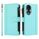 For Honor 80 5G Magnetic Closure 9 Card Slots Zipper Leather Case with Hand Strap(Mint Green) - 2
