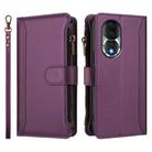 For Honor 80 5G Magnetic Closure 9 Card Slots Zipper Leather Case with Hand Strap(Purple) - 2