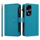For Honor 80 GT 5G Magnetic Closure 9 Card Slots Zipper Leather Case with Hand Strap(Turquoise) - 2