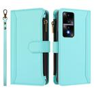 For Honor 80 GT 5G Magnetic Closure 9 Card Slots Zipper Leather Case with Hand Strap(Mint Green) - 2