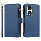 For Honor 90 5G Magnetic Closure 9 Card Slots Zipper Leather Case with Hand Strap(Dark Blue) - 2