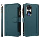 For Honor 90 5G Magnetic Closure 9 Card Slots Zipper Leather Case with Hand Strap(Dark Green) - 2