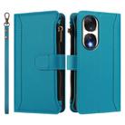 For Honor 90 5G Magnetic Closure 9 Card Slots Zipper Leather Case with Hand Strap(Turquoise) - 2