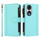 For Honor 90 5G Magnetic Closure 9 Card Slots Zipper Leather Case with Hand Strap(Mint Green) - 2