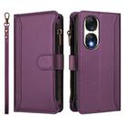 For Honor 90 5G Magnetic Closure 9 Card Slots Zipper Leather Case with Hand Strap(Purple) - 2