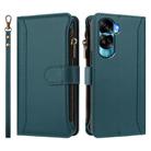For Honor 90 Lite 5G / X50i 5G Magnetic Closure 9 Card Slots Zipper Leather Case with Hand Strap(Dark Green) - 2