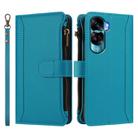 For Honor 90 Lite 5G / X50i 5G Magnetic Closure 9 Card Slots Zipper Leather Case with Hand Strap(Turquoise) - 2