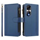 For Honor 90 Pro 5G Magnetic Closure 9 Card Slots Zipper Leather Case with Hand Strap(Dark Blue) - 2