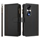 For Honor 90 Pro 5G Magnetic Closure 9 Card Slots Zipper Leather Case with Hand Strap(Black) - 2