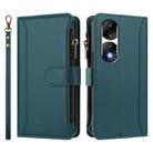 For Honor 90 Pro 5G Magnetic Closure 9 Card Slots Zipper Leather Case with Hand Strap(Dark Green) - 2