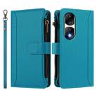 For Honor 90 Pro 5G Magnetic Closure 9 Card Slots Zipper Leather Case with Hand Strap(Turquoise) - 2