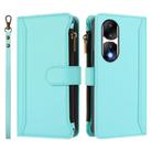 For Honor 90 Pro 5G Magnetic Closure 9 Card Slots Zipper Leather Case with Hand Strap(Mint Green) - 2