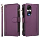 For Honor 90 Pro 5G Magnetic Closure 9 Card Slots Zipper Leather Case with Hand Strap(Purple) - 2
