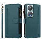 For Honor 90 Smart 5G Global Magnetic Closure 9 Card Slots Zipper Leather Case with Hand Strap(Dark Green) - 2