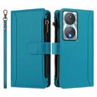For Honor 90 Smart 5G Global Magnetic Closure 9 Card Slots Zipper Leather Case with Hand Strap(Turquoise) - 2
