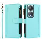 For Honor 90 Smart 5G Global Magnetic Closure 9 Card Slots Zipper Leather Case with Hand Strap(Mint Green) - 2