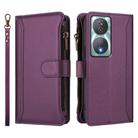 For Honor 90 Smart 5G Global Magnetic Closure 9 Card Slots Zipper Leather Case with Hand Strap(Purple) - 2