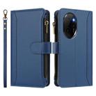 For Honor 100 Pro 5G Magnetic Closure 9 Card Slots Zipper Leather Case with Hand Strap(Dark Blue) - 2
