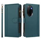For Honor 100 Pro 5G Magnetic Closure 9 Card Slots Zipper Leather Case with Hand Strap(Dark Green) - 2