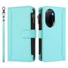 For Honor 100 Pro 5G Magnetic Closure 9 Card Slots Zipper Leather Case with Hand Strap(Mint Green) - 2