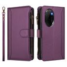 For Honor 100 Pro 5G Magnetic Closure 9 Card Slots Zipper Leather Case with Hand Strap(Purple) - 2