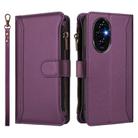 For Honor 200 5G Global Magnetic Closure 9 Card Slots Zipper Leather Case with Hand Strap(Purple) - 2