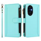 For Honor 200 Pro 5G Global Magnetic Closure 9 Card Slots Zipper Leather Case with Hand Strap(Mint Green) - 2