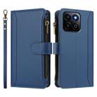 For Honor 200 Smart 5G Global Magnetic Closure 9 Card Slots Zipper Leather Case with Hand Strap(Dark Blue) - 2