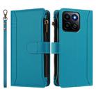 For Honor 200 Smart 5G Global Magnetic Closure 9 Card Slots Zipper Leather Case with Hand Strap(Turquoise) - 2