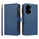 For Honor 300 5G Magnetic Closure 9 Card Slots Zipper Leather Case with Hand Strap(Dark Blue) - 2