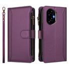 For Honor 300 5G Magnetic Closure 9 Card Slots Zipper Leather Case with Hand Strap(Purple) - 2