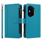 For Honor 300 Pro 5G / 300 Ultra 5G Magnetic Closure 9 Card Slots Zipper Leather Case with Hand Strap(Turquoise) - 2