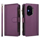 For Honor 300 Pro 5G / 300 Ultra 5G Magnetic Closure 9 Card Slots Zipper Leather Case with Hand Strap(Purple) - 2
