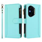 For Honor 400 Magnetic Closure 9 Card Slots Zipper Leather Case with Hand Strap(Mint Green) - 2