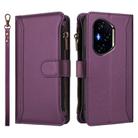 For Honor 400 Magnetic Closure 9 Card Slots Zipper Leather Case with Hand Strap(Purple) - 2