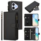 For Honor 400 Lite Magnetic Closure 9 Card Slots Zipper Leather Case with Hand Strap(Black) - 1