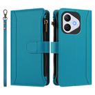 For Honor 400 Lite Magnetic Closure 9 Card Slots Zipper Leather Case with Hand Strap(Turquoise) - 2